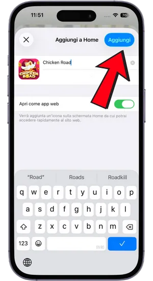 Aggiungi Chicken Road alla Schermata Home iOS