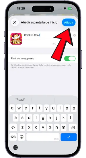 Añadir Chicken Road a pantalla de inicio en iOS