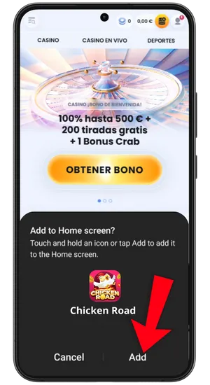 Acceso directo de descarga de la app Chicken Road