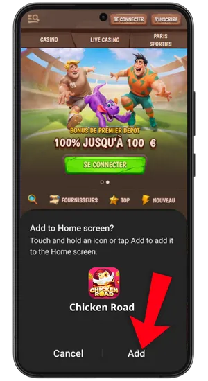 Raccourci de téléchargement de l’application Chicken Road