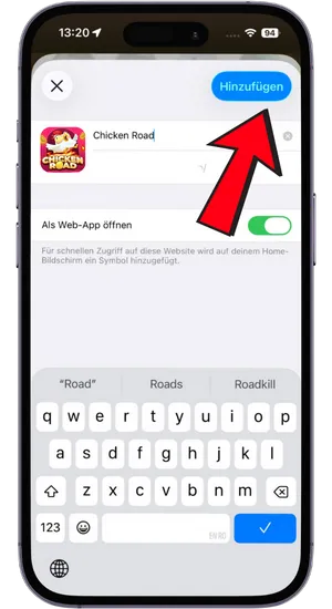 Chicken Road zu Home-Bildschirm hinzufügen iOS