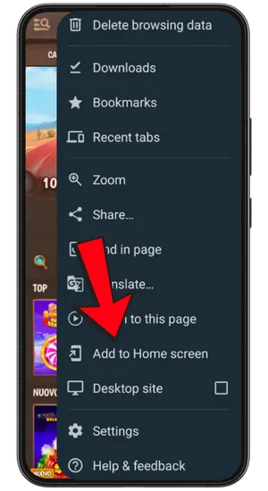 Menu browser per download app Chicken Road