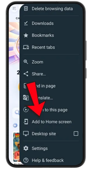 Browser-Menü für Chicken Road App Download