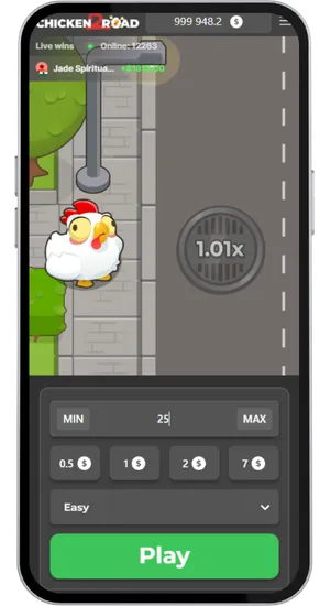 Interface de mise Chicken Road 2 avec plage de 0.01 à 200 EUR