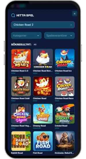 Casinolobby med sökfält som visar Chicken Road 2