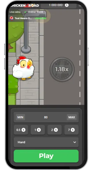Controlli di puntata di Chicken Road 2 con intervallo da 0.01 a 200 EUR