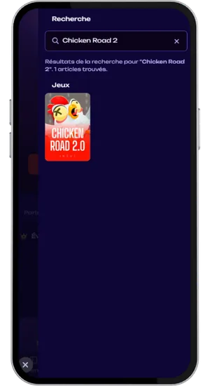 Lobby de casino en ligne avec barre de recherche affichant Chicken Road 2